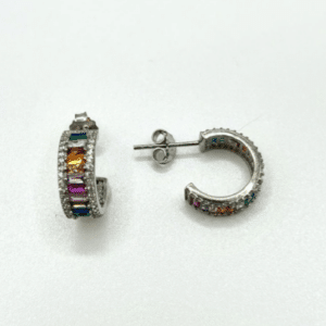 Pendientes aros de plata con circonitas de colores